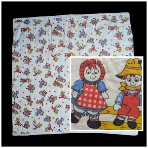 Vtg Baby Blanket Raggedy Ann & Andy, Handmade Cottagecore Nursery, Marked "Kim"